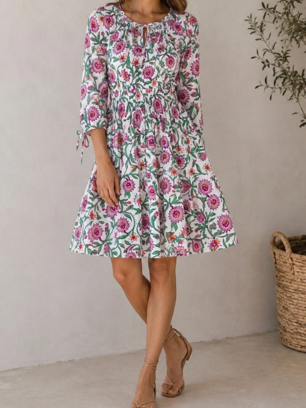 J. Crew White Midi Dress with Pink Floral Print